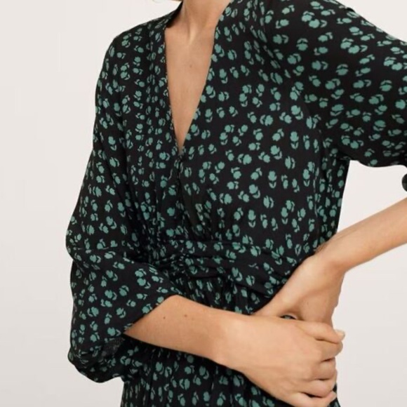 Mango Black and Green Floral Long Sleeve maxi Dress, size XL - Picture 4 of 11